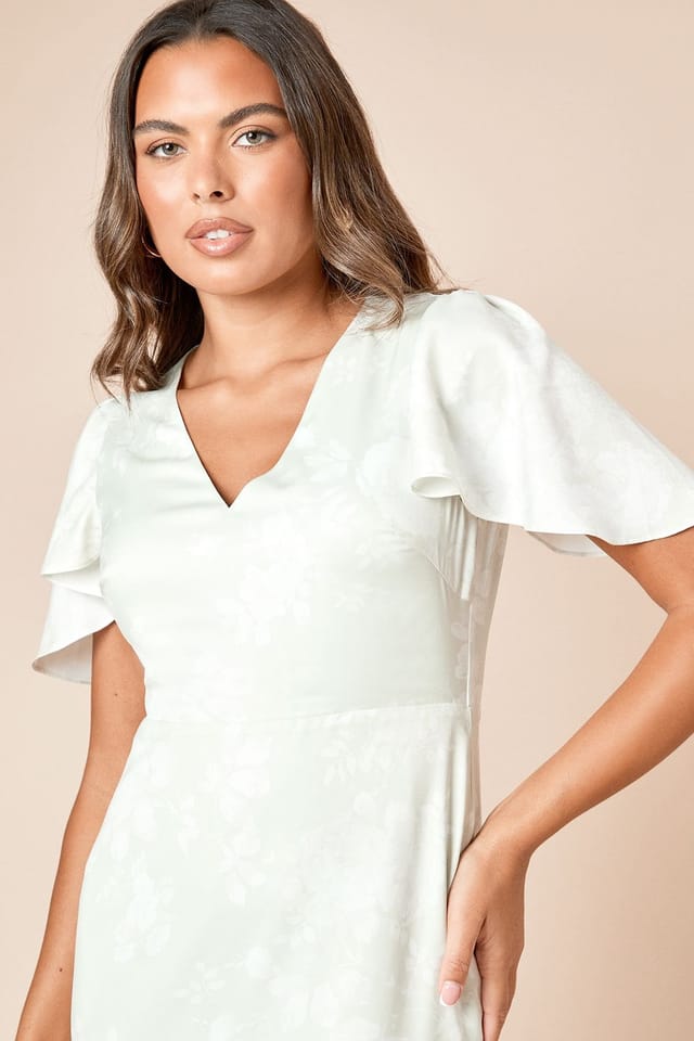 Dorothy Perkins Dorothy Perkins Women's DP Luxe Angel Sleeve V Neck Maxi Dress in Sage - 3