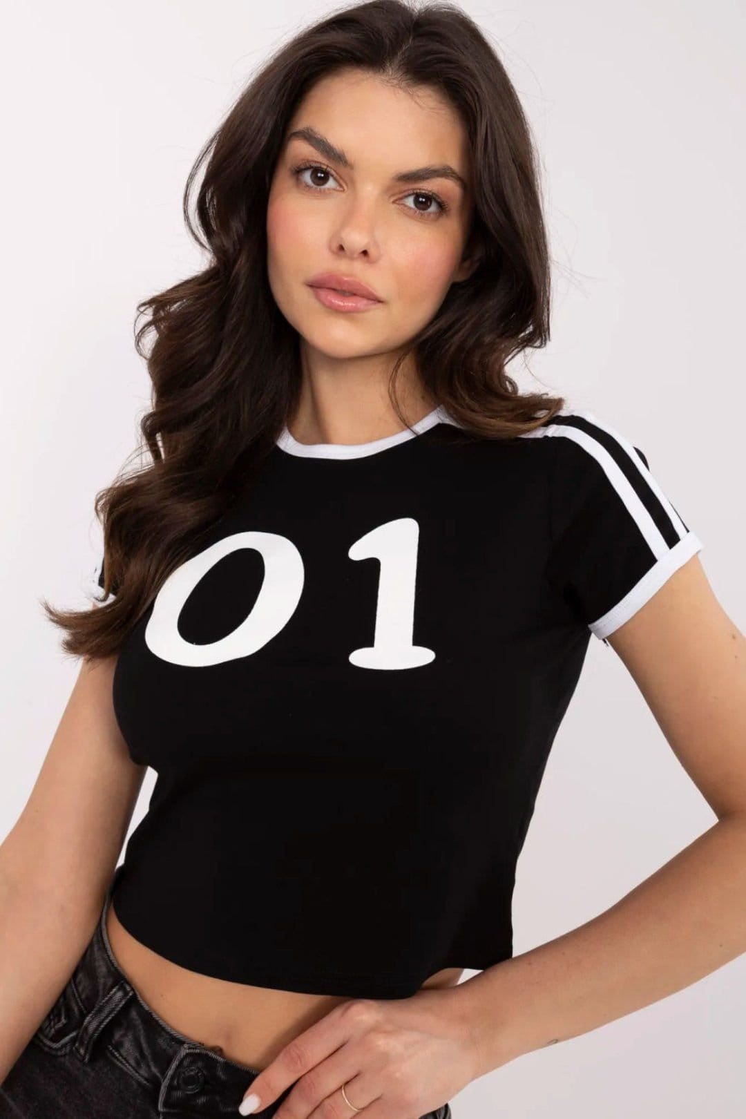 Love Lace Love Lace Women's Short Sleeve Digital Print T-Shirt With Stripes in Black - 4