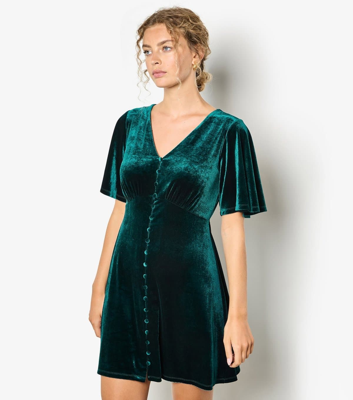 Apricot Women's Dark Green Velvet Angel Sleeve Dress Apricot New Look