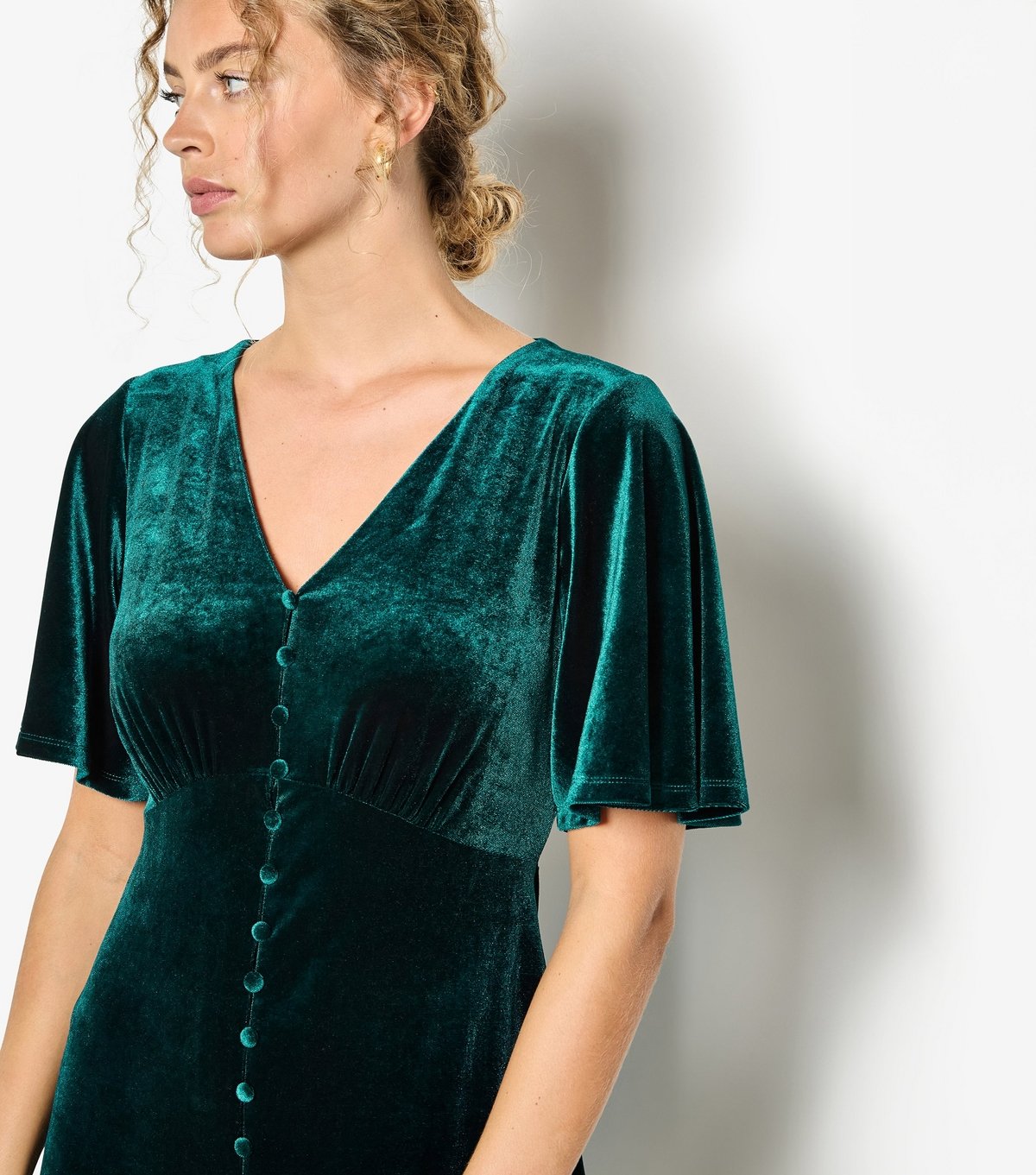 Apricot Women's Dark Green Velvet Angel Sleeve Dress Apricot New Look - 4