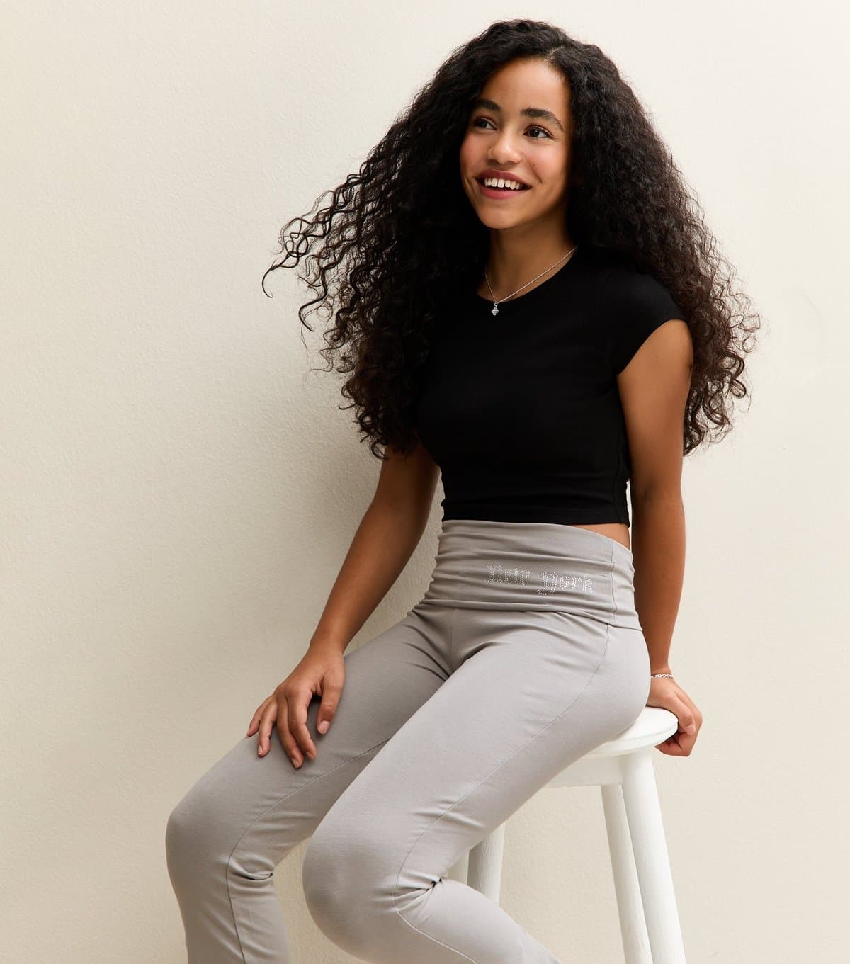 New Look New Look Dark Grey Diamanté Logo Flared Trousers