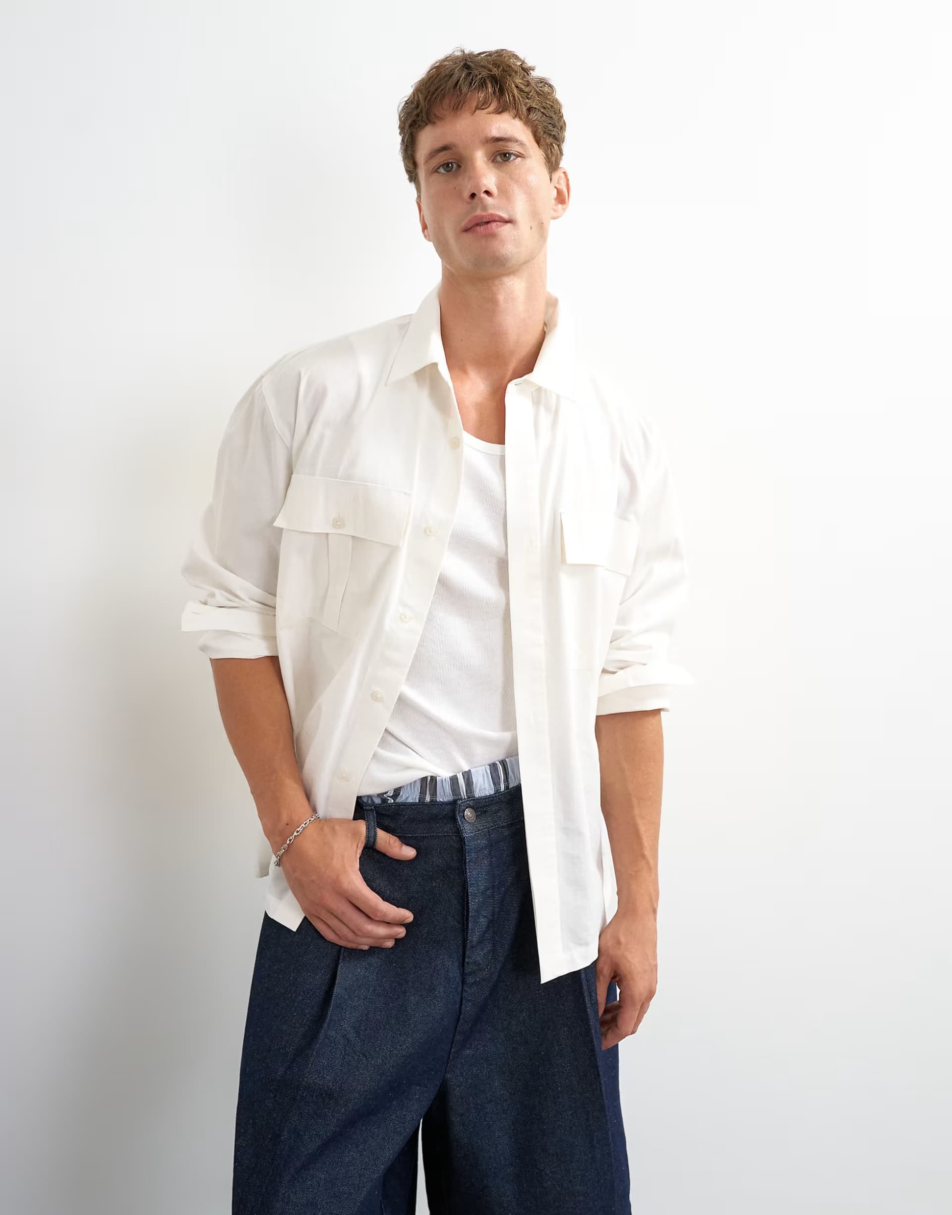 ASOS Topman relaxed fit poplin utility shirt in ecru