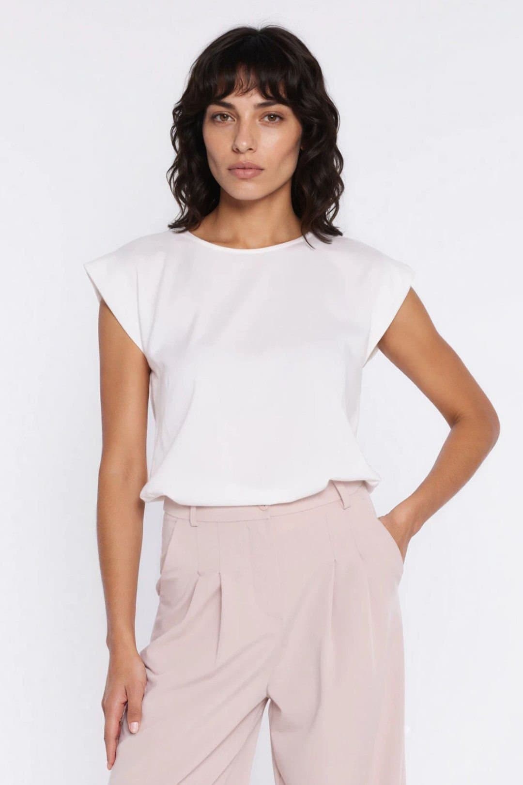 Love Lace Love Lace White Viscose Blouse with Round Neck