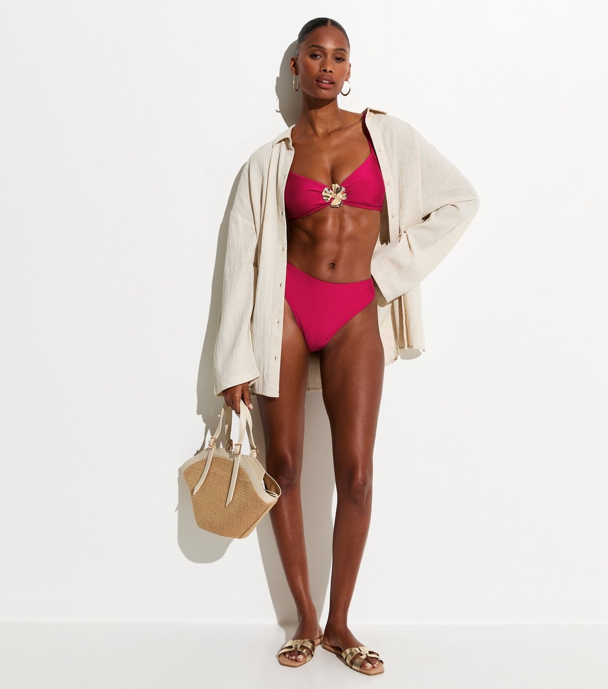 New Look Women's Dark Pink High Leg Hipster Bikini Bottoms New Look - 3