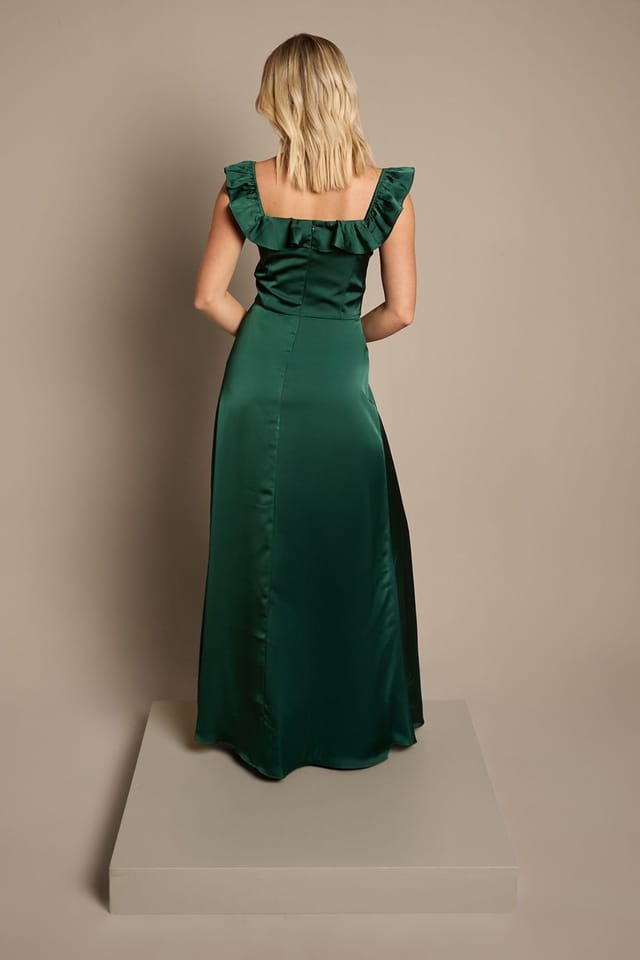Coast Coast Women's Teen Ruffle Strap Satin Bridesmaid Dress in Emerald - 3