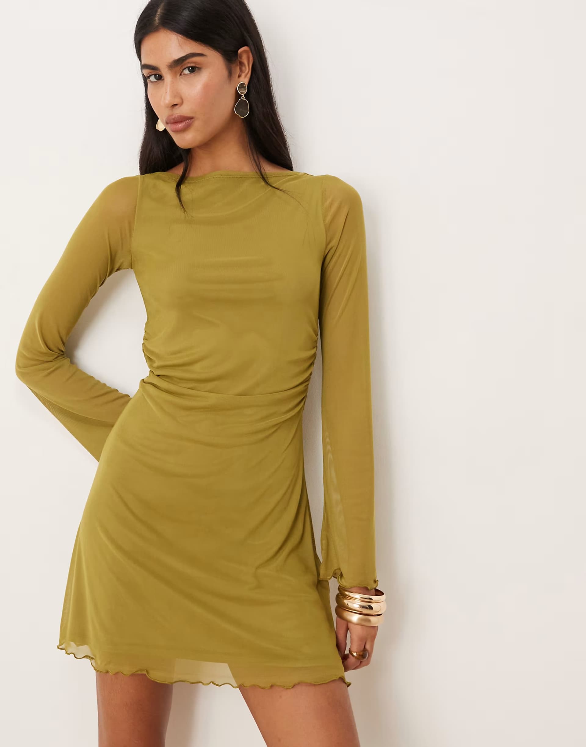 ASOS JJXX wide sleeve mini dress in moss green