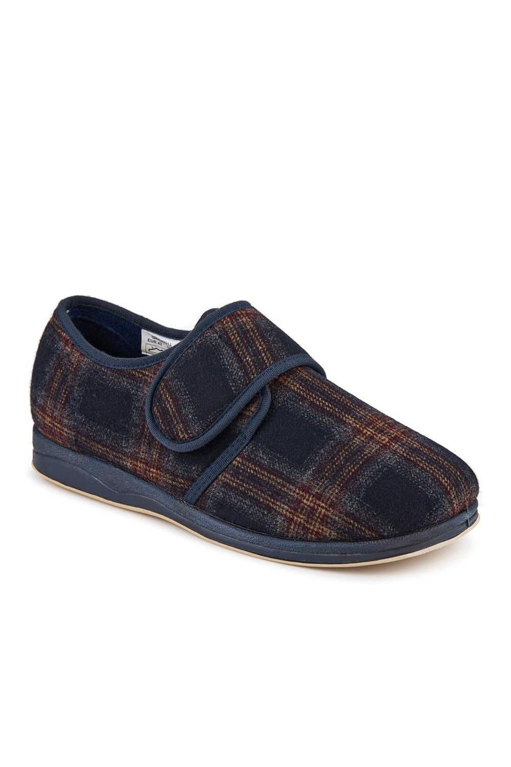 Pavers Pavers Men's Wide Fit Wool Slippers in Navy