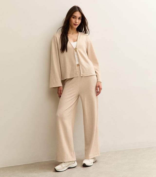 New Look Women's Cream Soft Touch Wide Leg Brushed Trousers New Look - 3