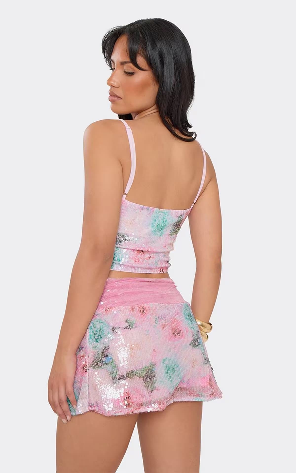 EGO EGO Pink Sequin Strappy Plunge Front Top, Women's Size UK 6