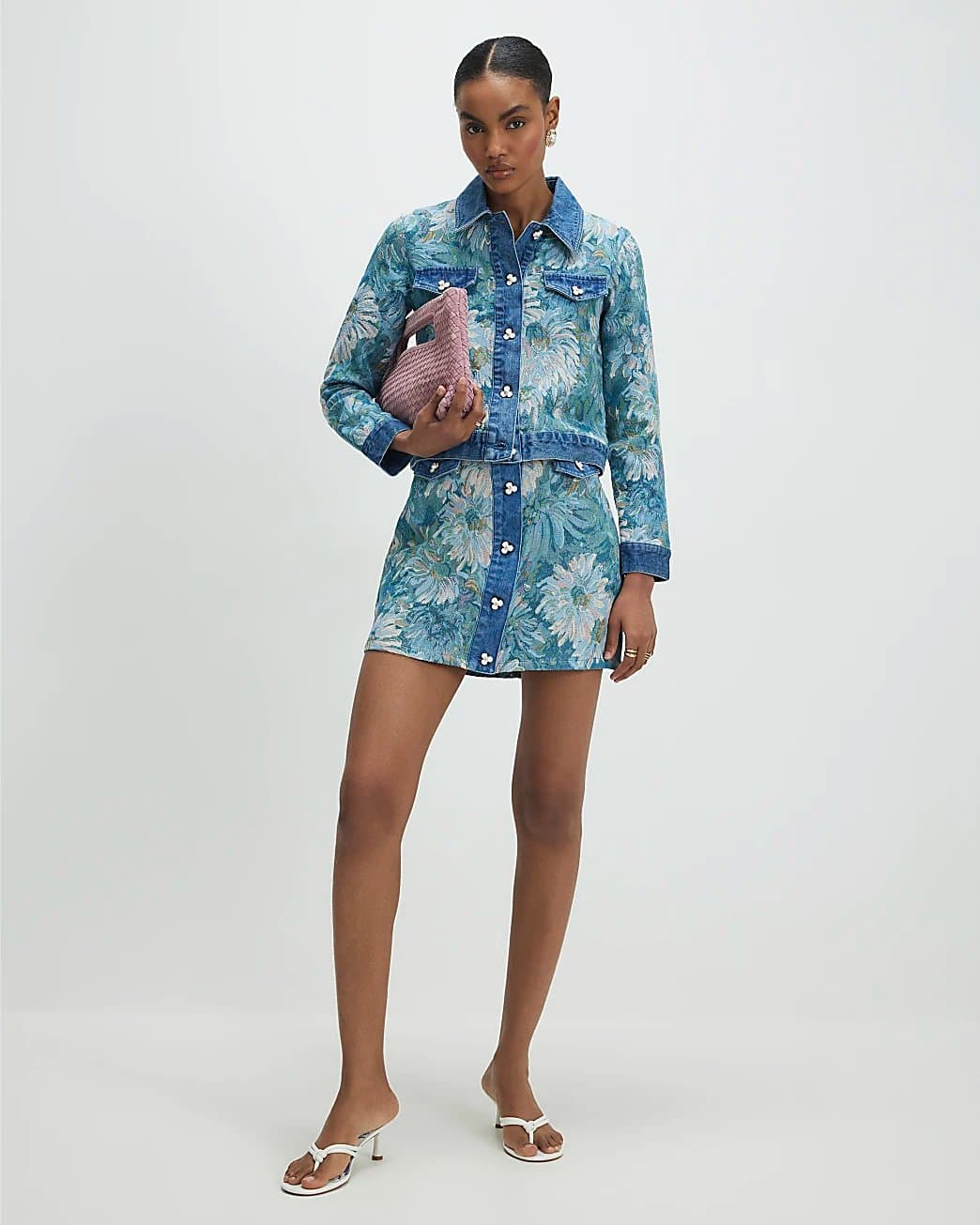 River Island River Island Womens Blue Denim Floral Tapestry Mini Skirt