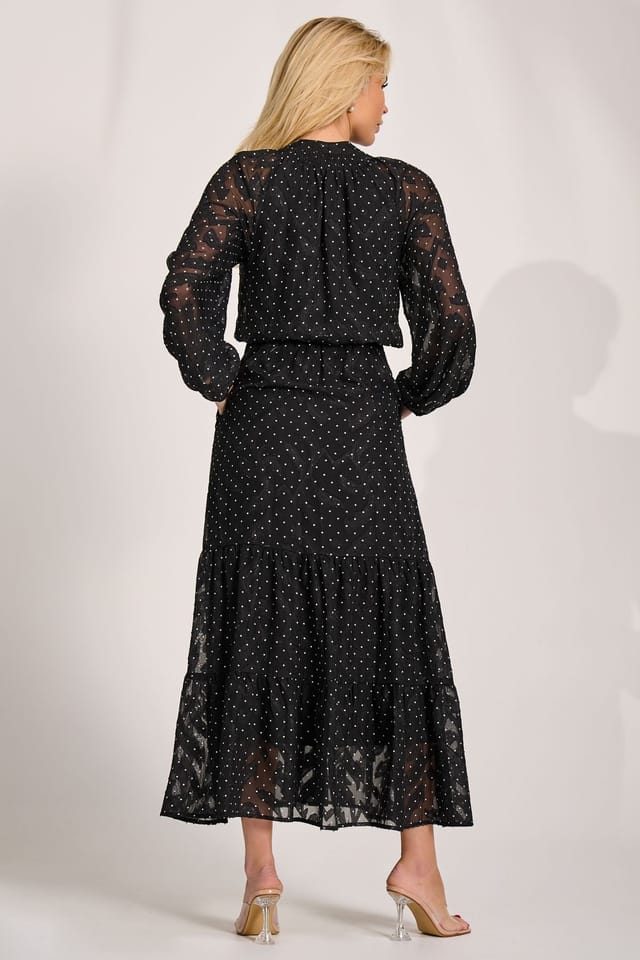 Jolie Moi Jolie Moi Women's Textured Chiffon Long Sleeve Maxi Dress in Black - 2