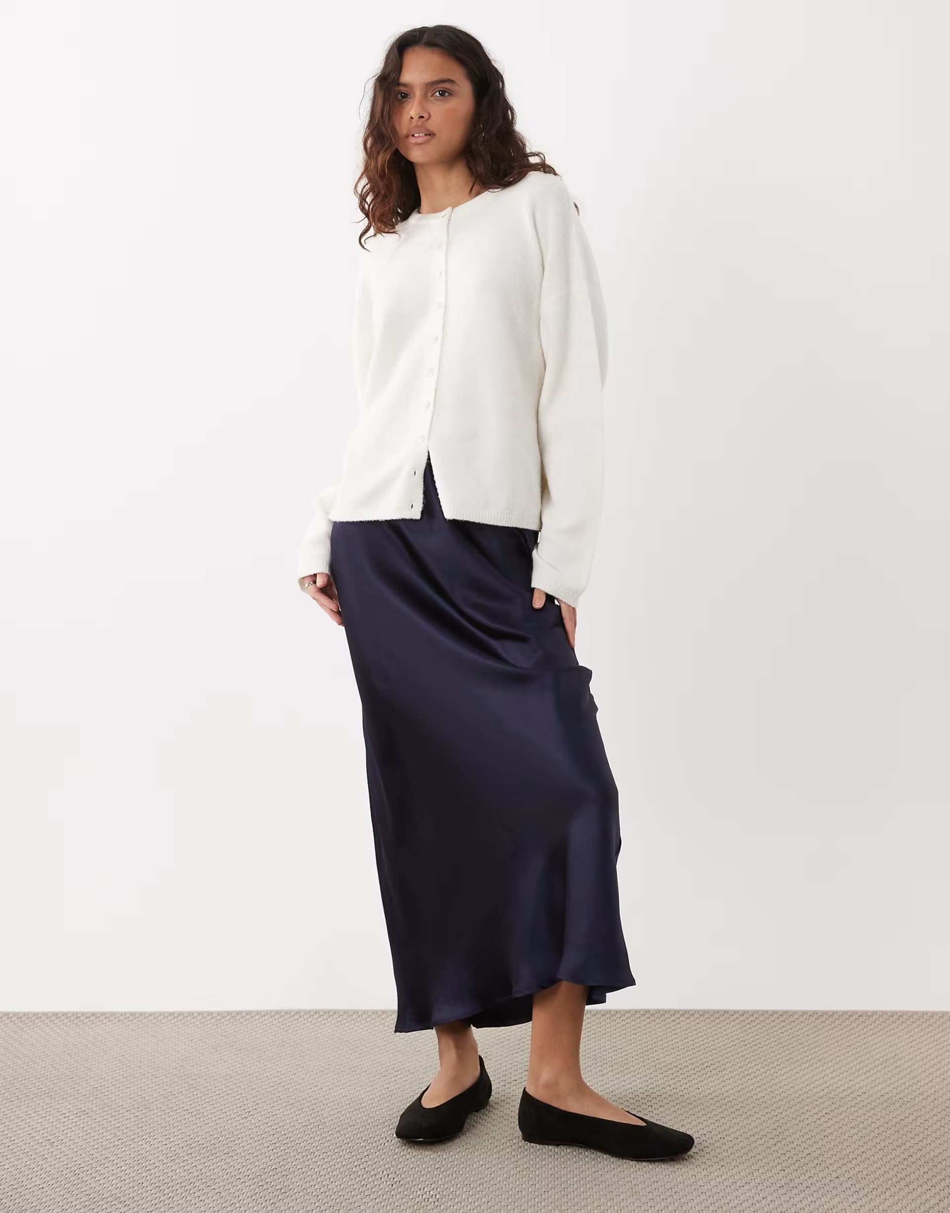 ASOS ASOS DESIGN satin bias maxi skirt in navy
