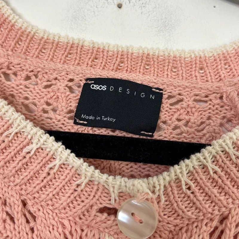 ASOS ASOS Pink and Cream Crochet Button Up Cardigan  Size S