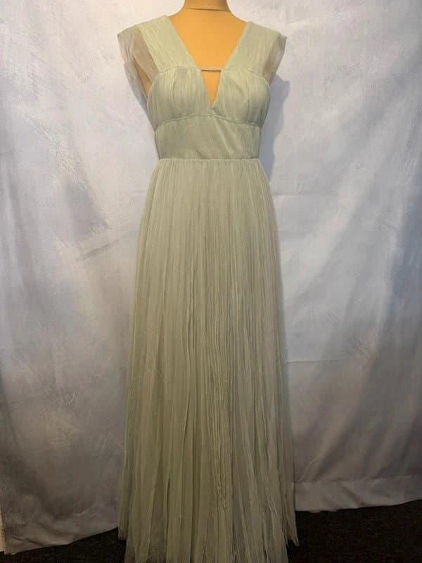 ASOS Petite tulle plunge maxi dress with shirred sleeves in sage