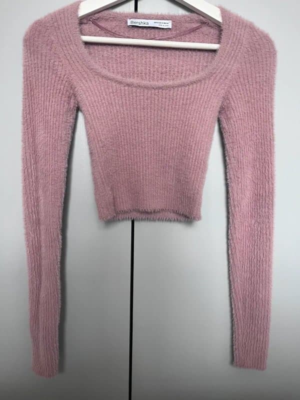 Bershka cropped knitted dusky pink jumper