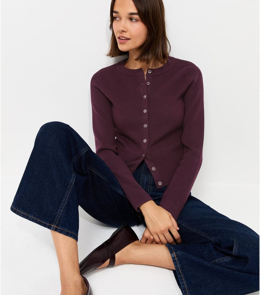 New Look Women's Bright Purple Compact Knit Crew Neck Cardigan New Look - 1