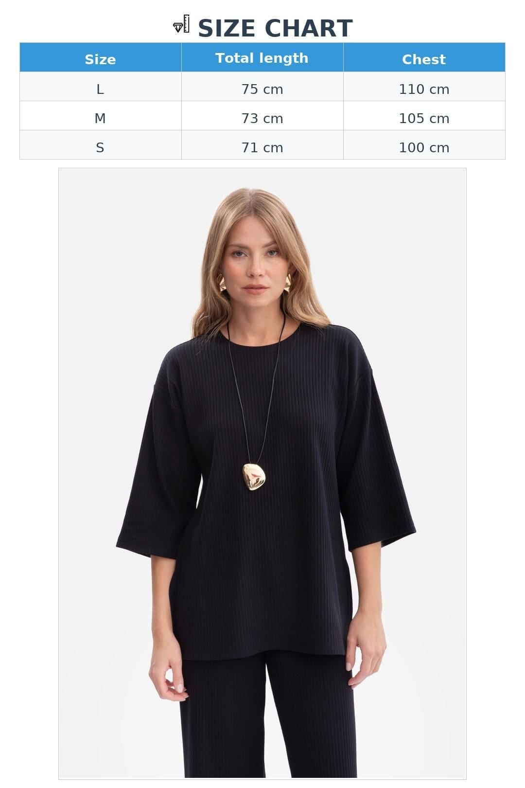 Love Lace Love Lace Women's Elastic Ribbed Casual Blouse with Side Slits in Black - 4