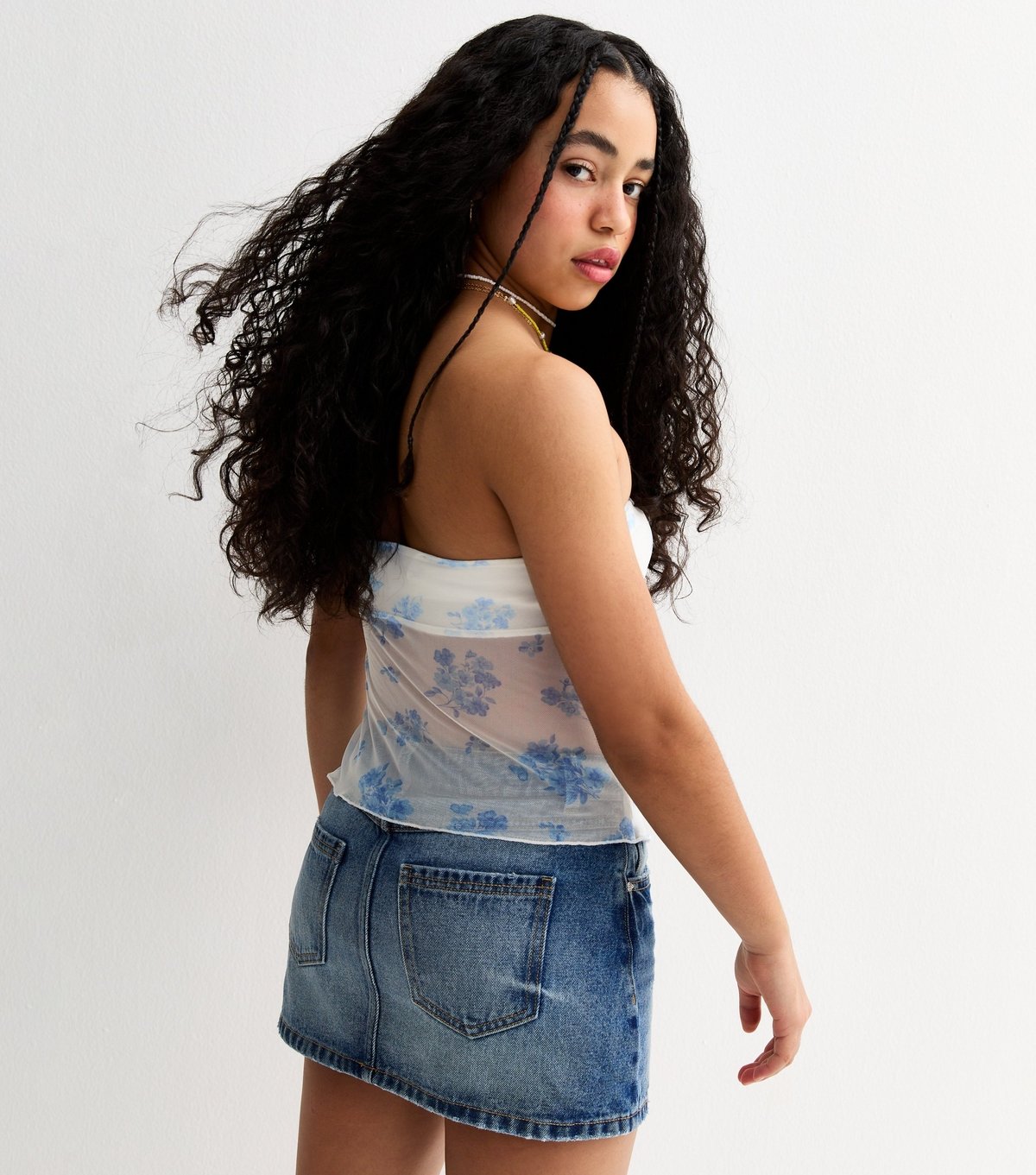 New Look Girls' White Butterfly Hem Floral Print Mesh Bandeau Top New Look - 4