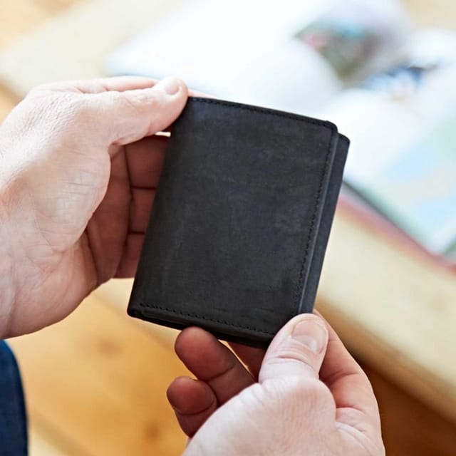 Paper High Paper High Men's Buffalo Leather Trifold Wallet in Black - 2