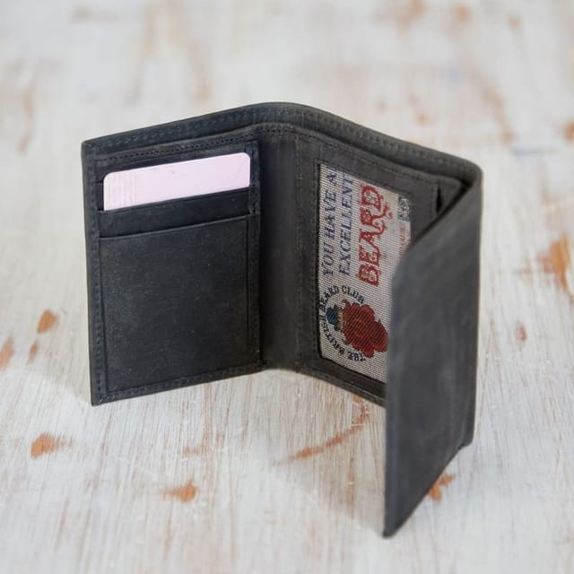 Paper High Paper High Men's Buffalo Leather Trifold Wallet in Black - 3