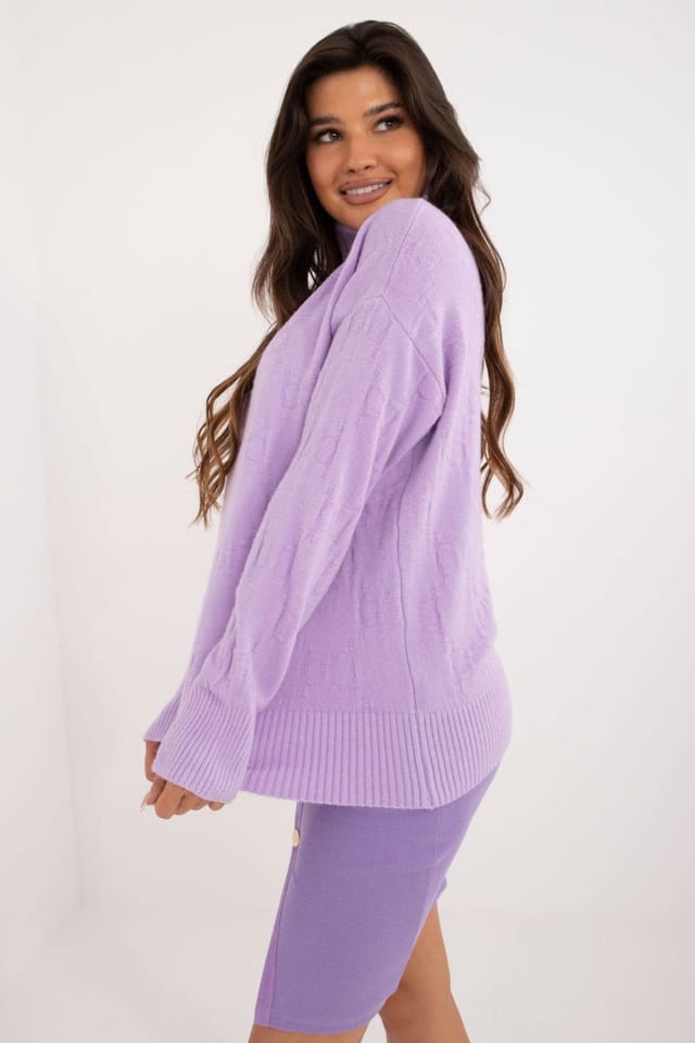 Love Lace Love Lace Women's Textured Acrylic Turtleneck Sweater Long Sleeve in Violet - 2