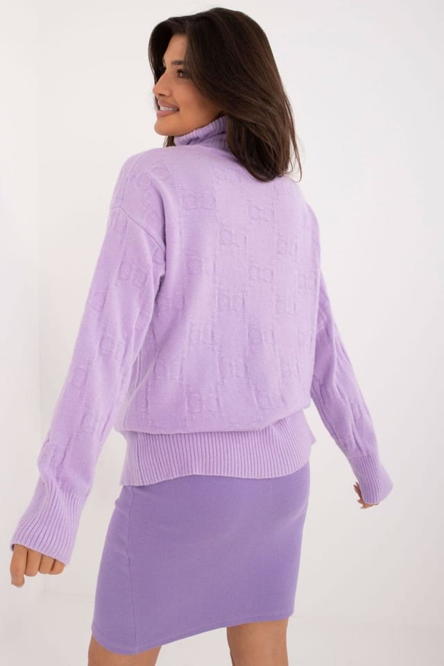 Love Lace Love Lace Women's Textured Acrylic Turtleneck Sweater Long Sleeve in Violet - 3