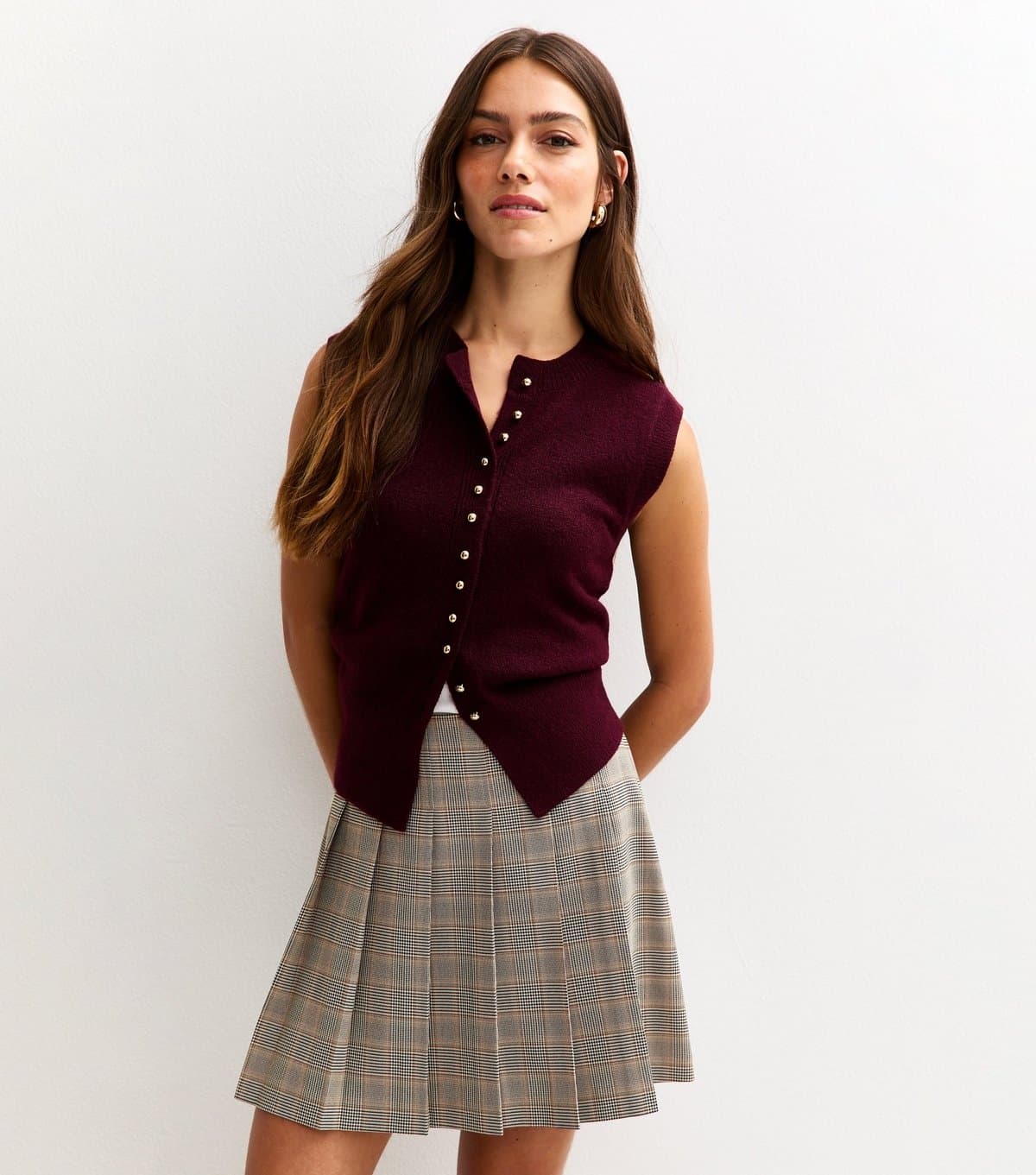 New Look Women's Petite Black Check Pattern Box Pleat Skirt New Look