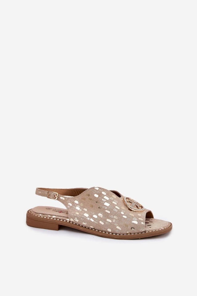 Love Lace Love Lace Women's Natural Suede Buckle Flat Sandals with Elegant Detail in Beige - 2
