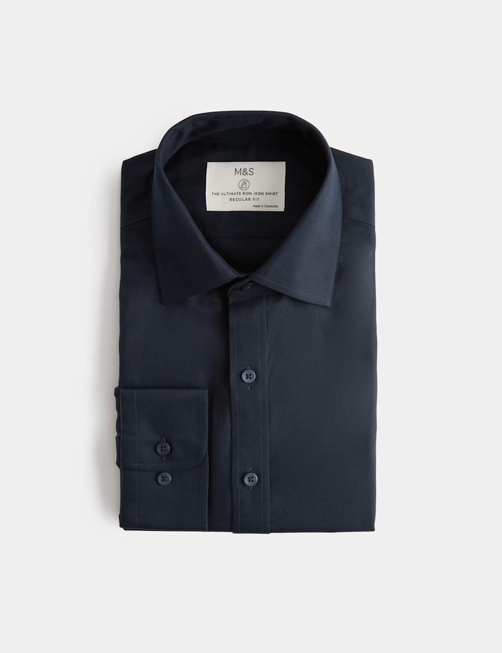 M&S Regular Fit Ultimate Non Iron Cotton Shirt Dark Navy