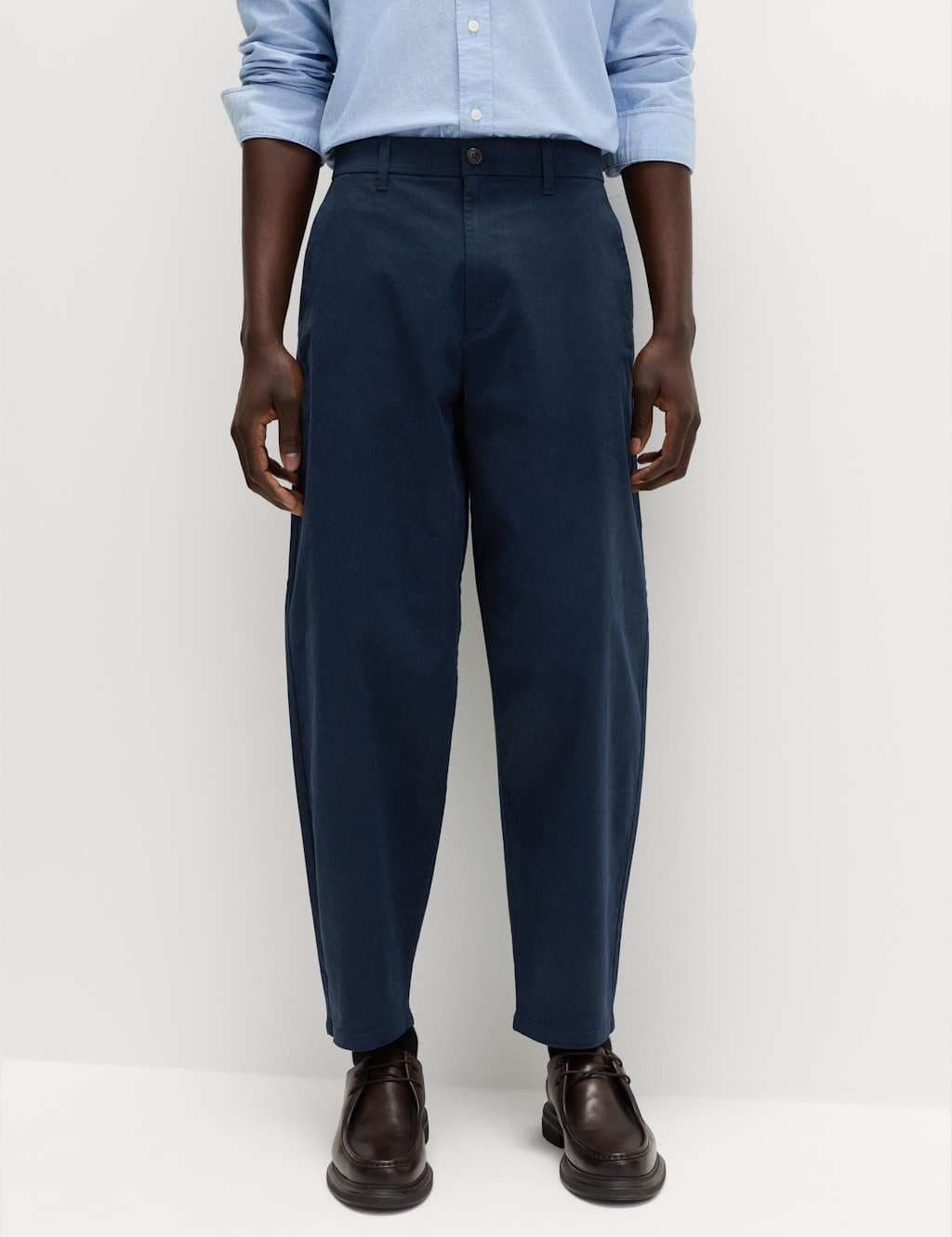 Marks & Spencer M&S Barrel Fit Stretch Chinos Navy