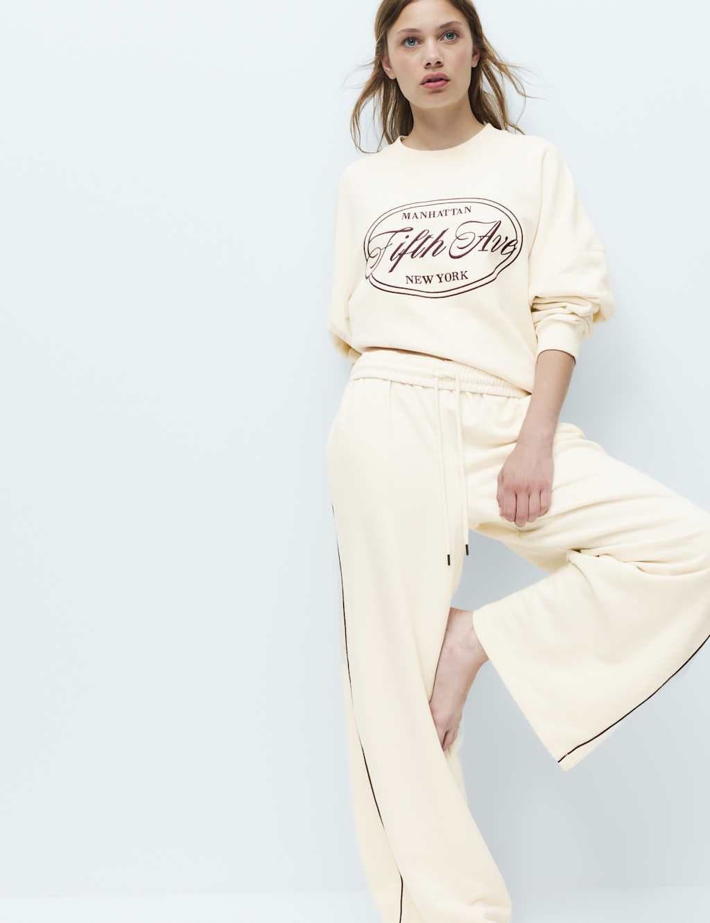 Marks & Spencer M&S Cotton Rich Embroidered Loopback Sweatshirt Cream