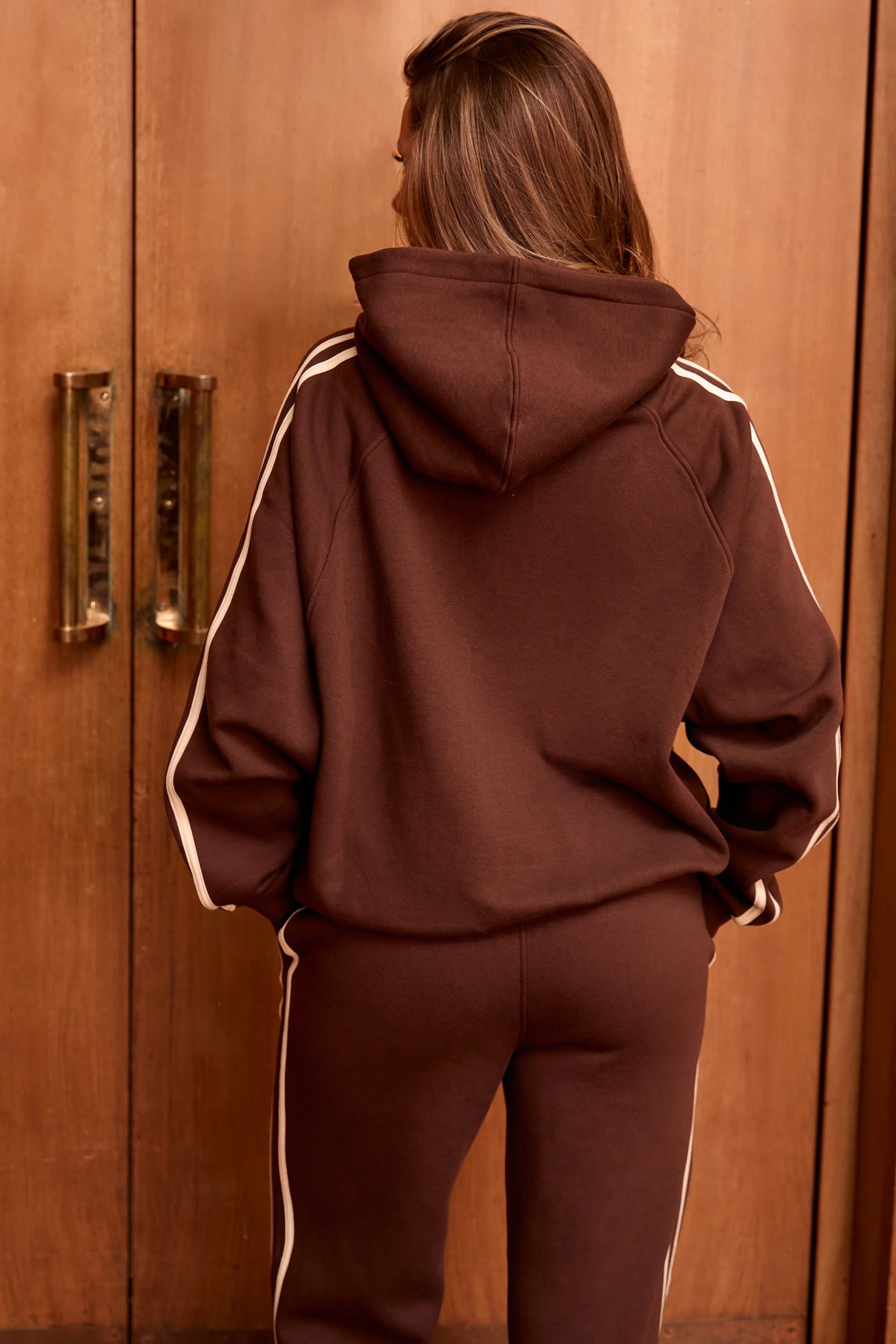Kaiia Kaiia Sport Side Stripe Oversized Hoodie Bitter Chocolate & Lemon - 4