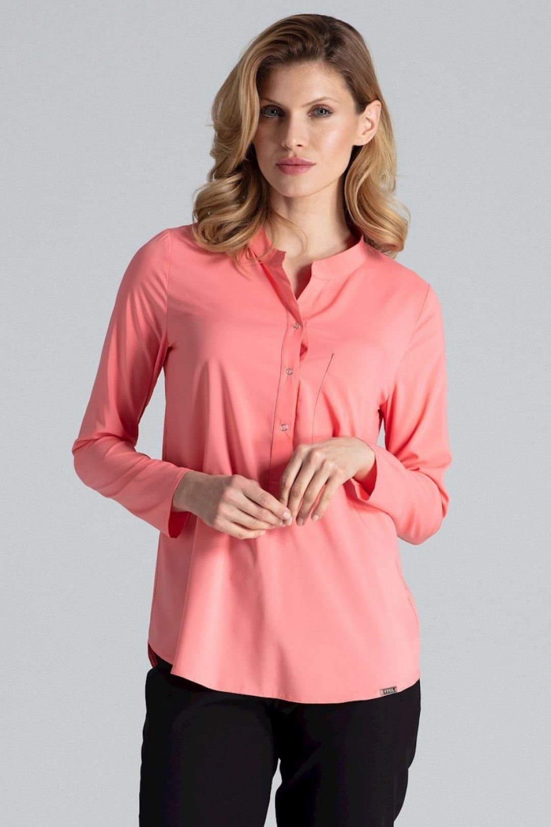 Love Lace Love Lace Women's Long Sleeve Snap Fastener Blouse with Pocket in Pink