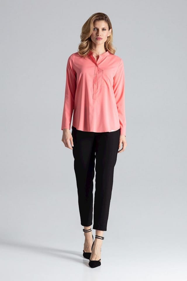 Love Lace Love Lace Women's Long Sleeve Snap Fastener Blouse with Pocket in Pink - 2