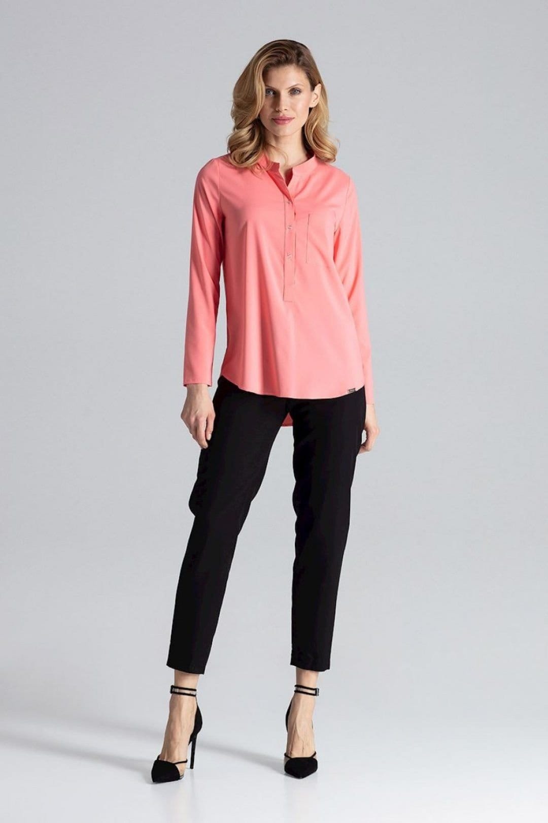 Love Lace Love Lace Women's Long Sleeve Snap Fastener Blouse with Pocket in Pink - 4