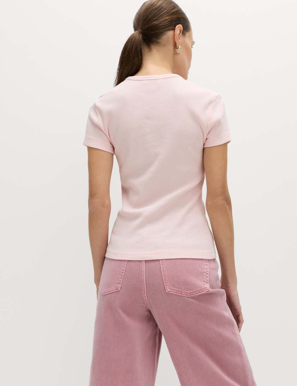Marks & Spencer M&S Pure Cotton Waffle T-Shirt Cool Pink - 4