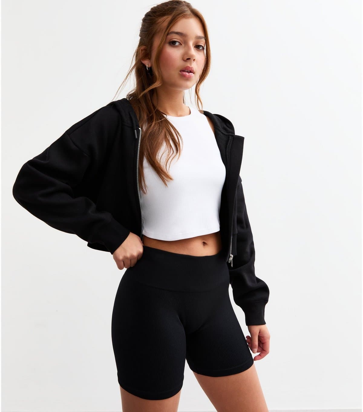 New Look Girls' Black Ribbed Cycling Shorts New Look