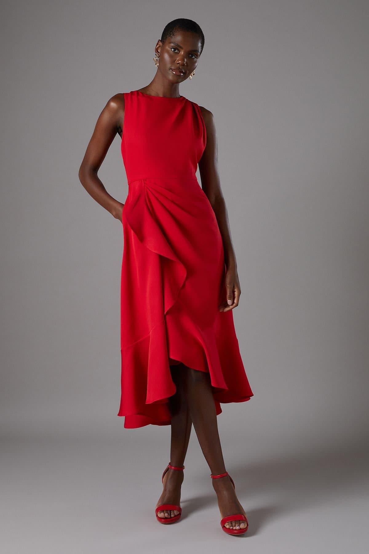 Coast Coast Women's Waterfall Crepe Midi Dress in Red