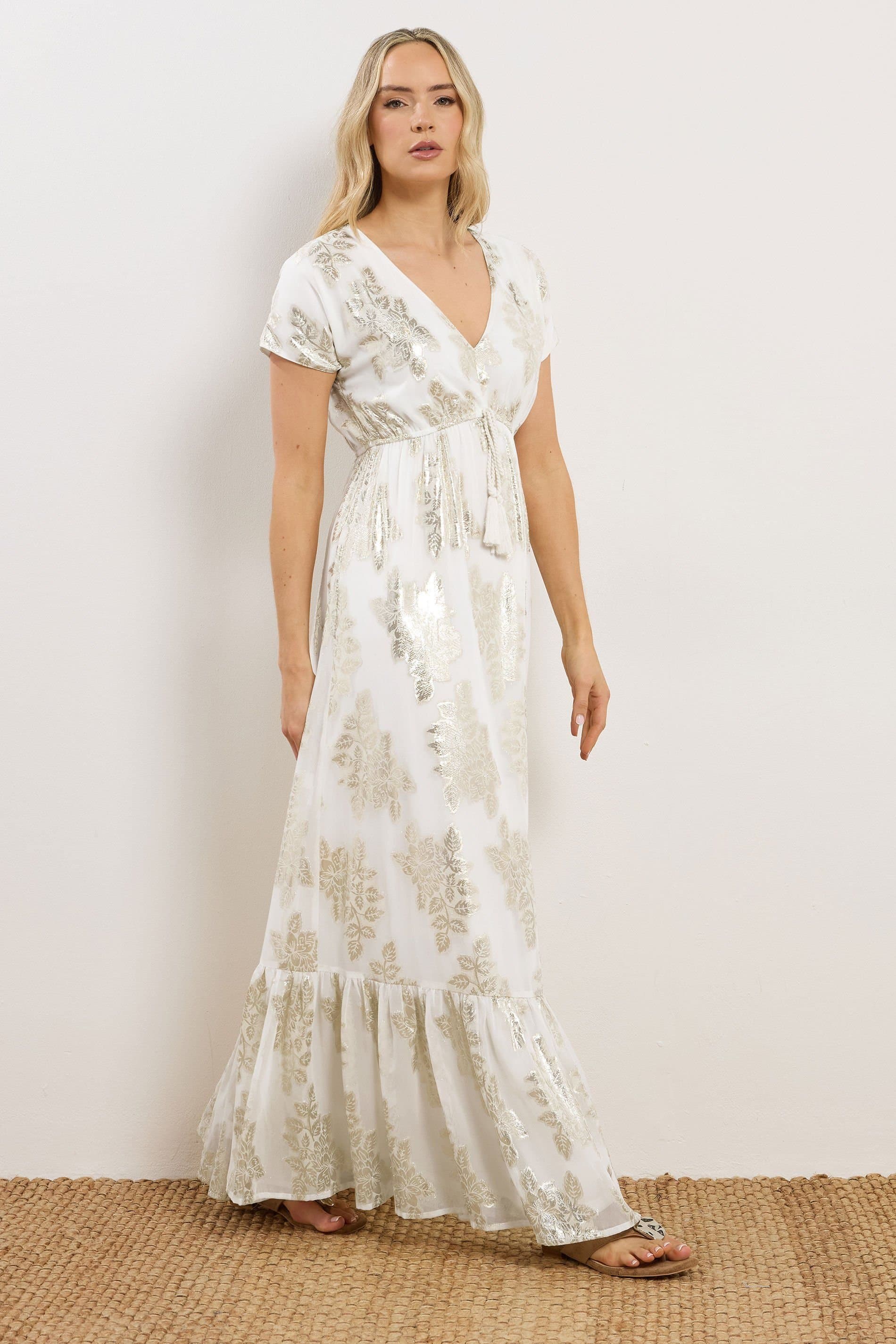 Long Tall Sally Long Tall Sally Women's Tall Metallic Sheer Maxi Dress in Ivory