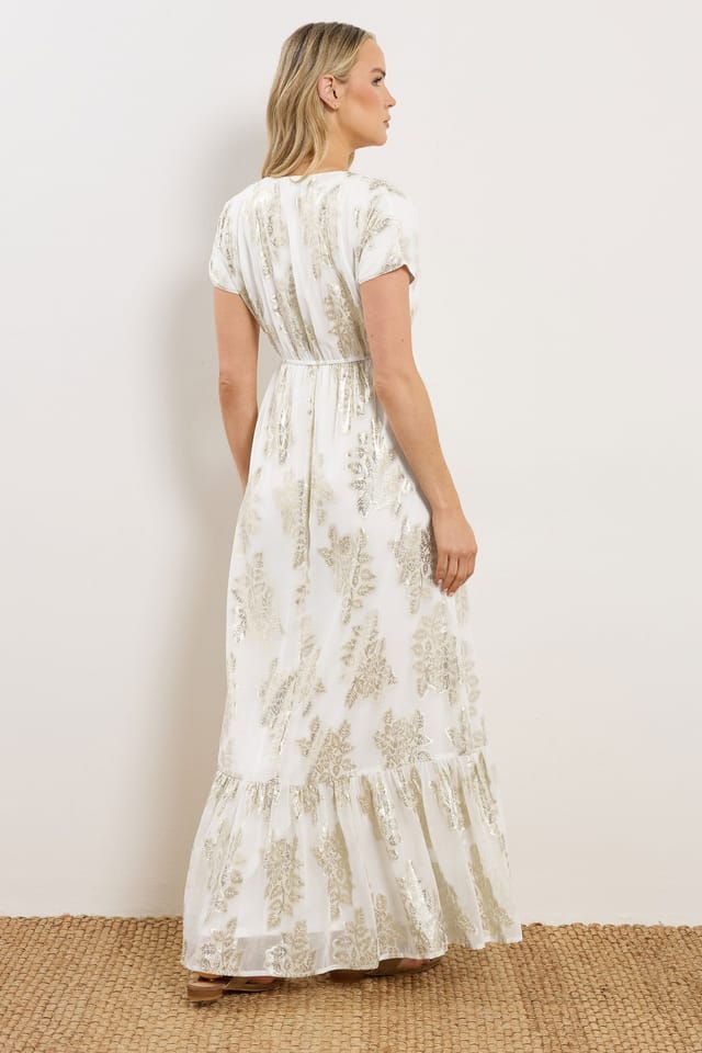 Long Tall Sally Long Tall Sally Women's Tall Metallic Sheer Maxi Dress in Ivory - 3