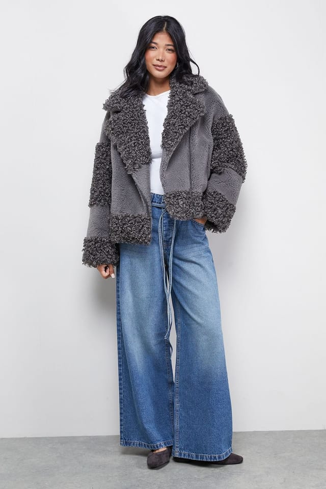 Warehouse Warehouse Women's Fur Mix Zip Through Jacket in Grey - 2