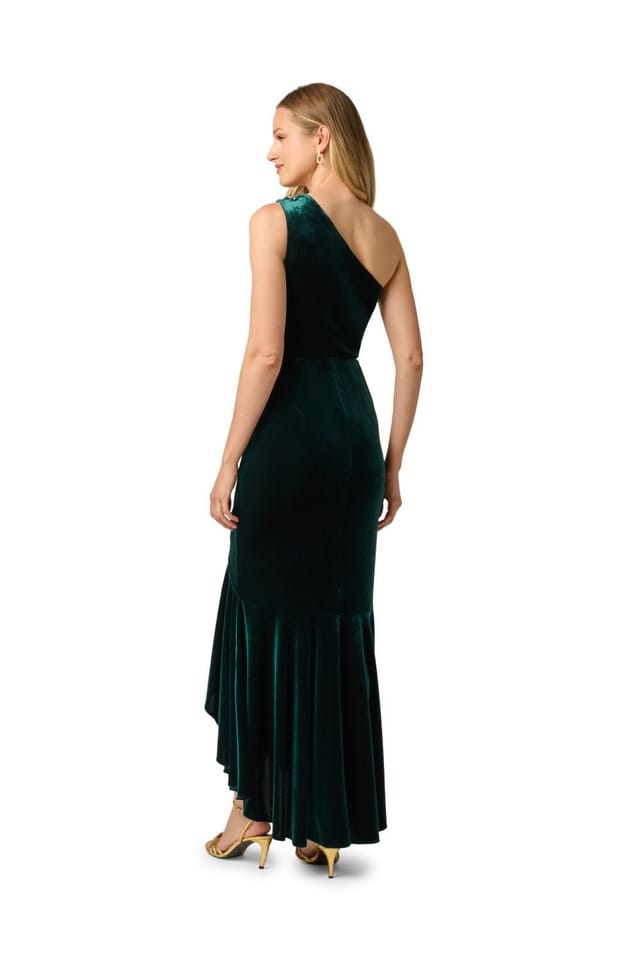 Papell Studio Papell Studio Women's One Shoulder Velvet Dress in Dark Green - 3