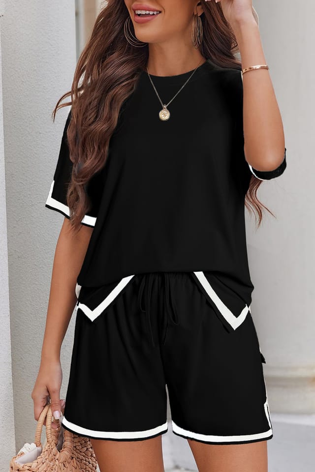 Everyday The Label Everyday The Label Women's 2 Piece Short Set White Trim in Black - 3