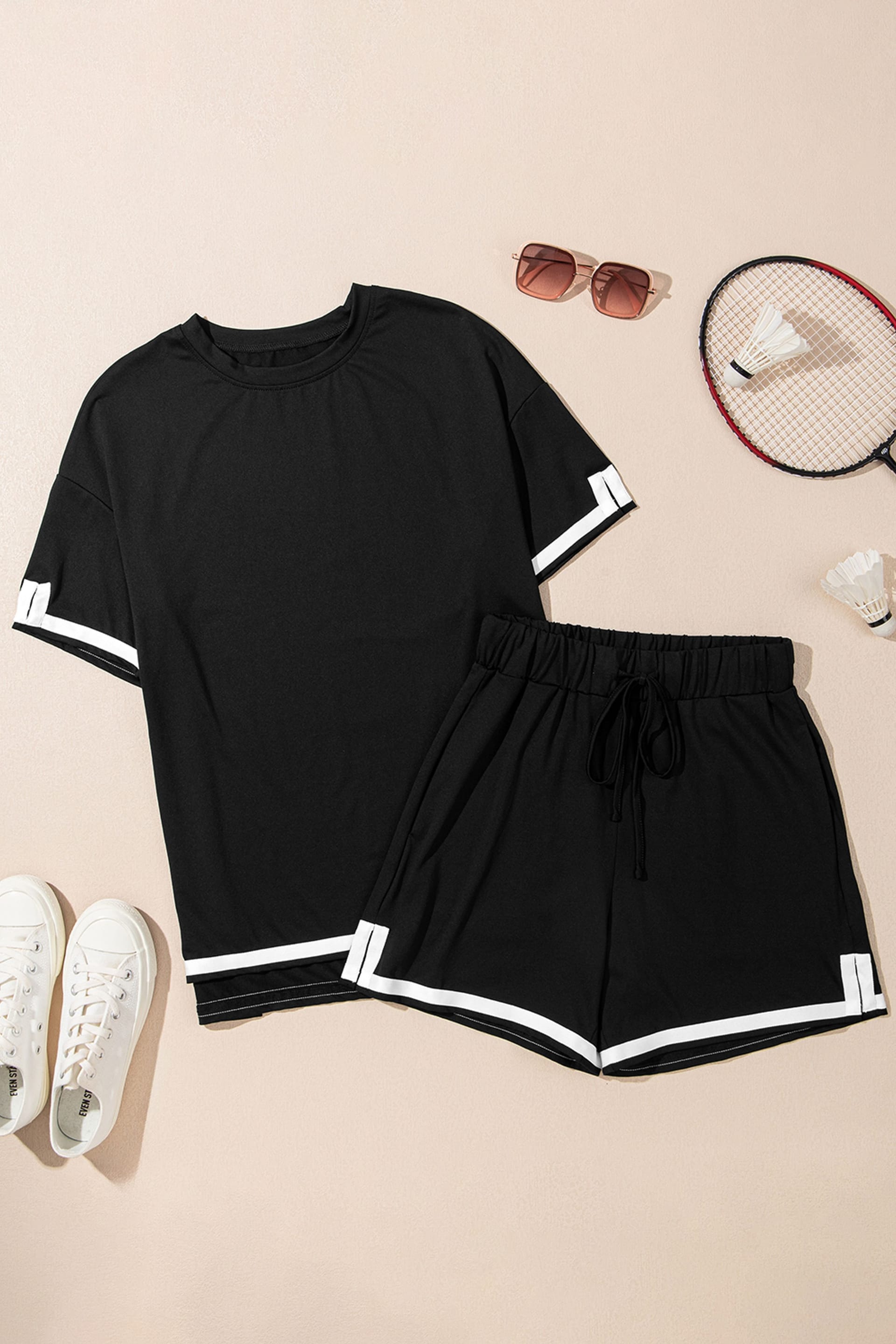 Everyday The Label Everyday The Label Women's 2 Piece Short Set White Trim in Black - 4