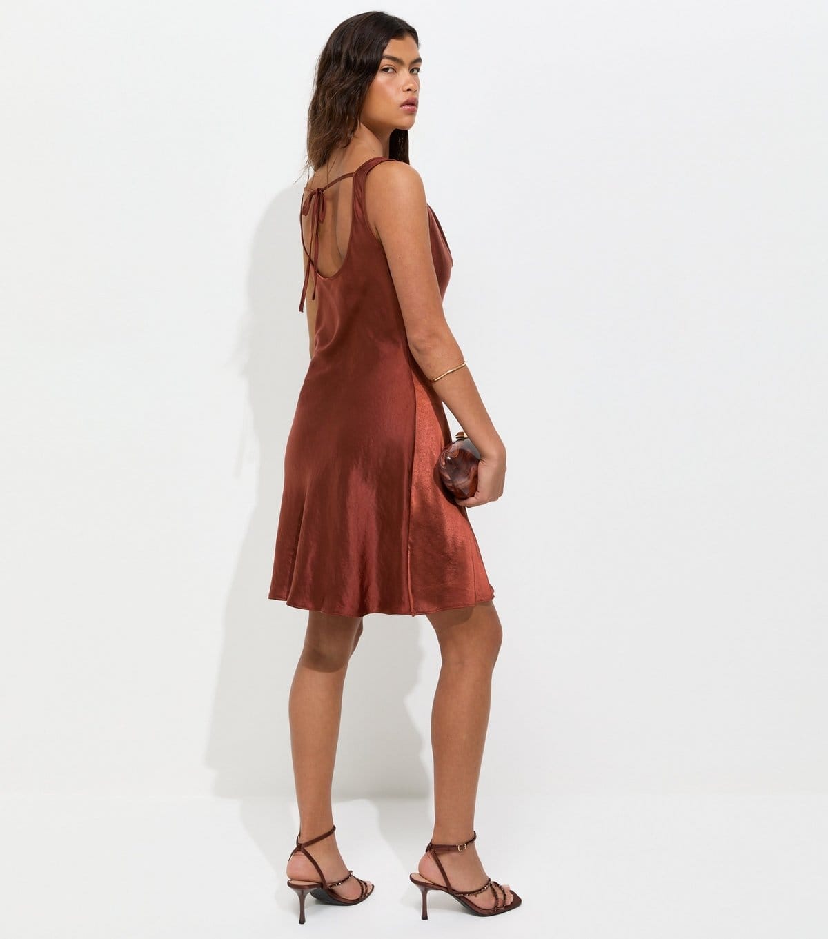 New Look Women's Dark Brown Satin Sleeveless Cowl Neck Mini Dress New Look - 4