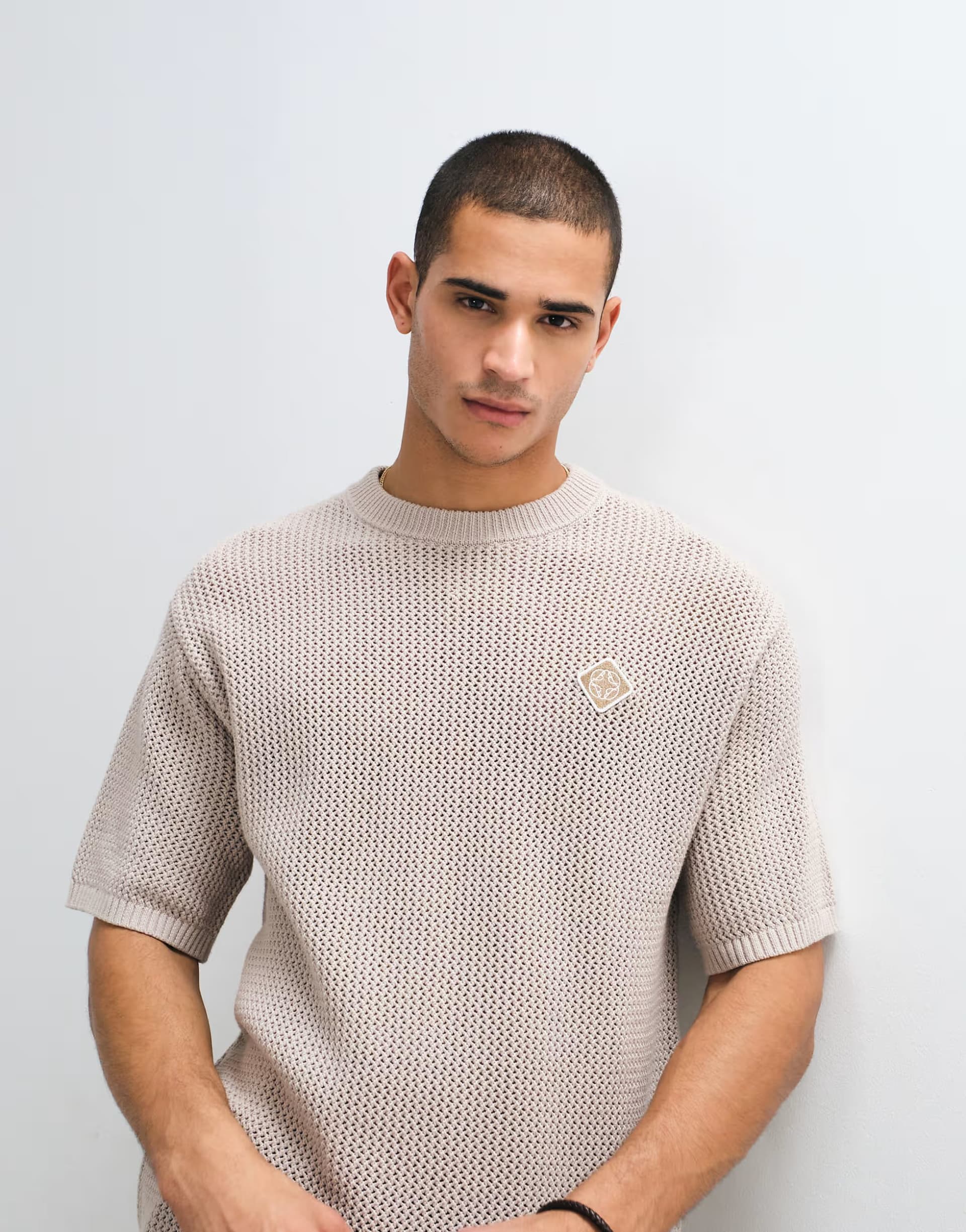 ASOS Belier leon crochet knit t-shirt in taupe