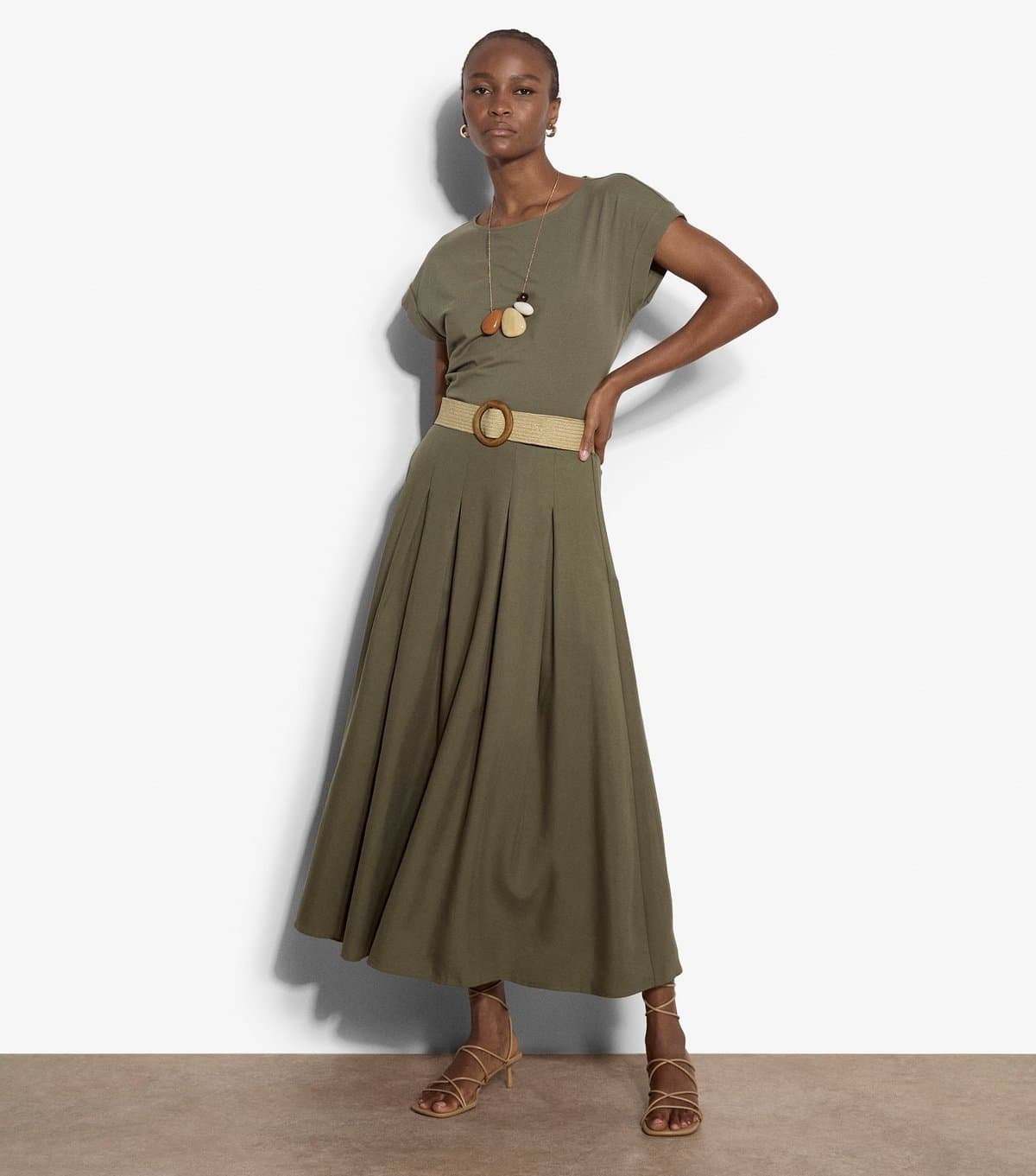 Apricot Women's Dark Khaki Belted Midi Skirt Apricot New Look