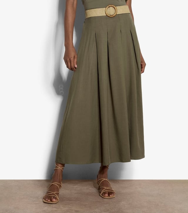 Apricot Women's Dark Khaki Belted Midi Skirt Apricot New Look - 2