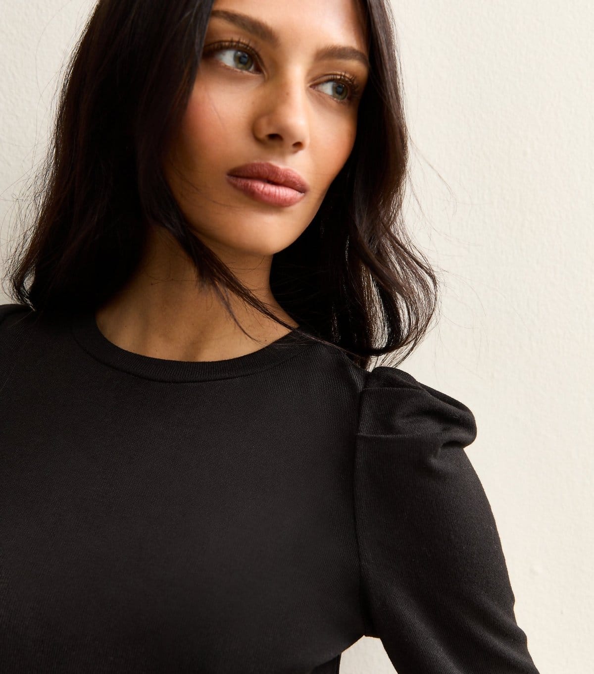 New Look Black Puff Sleeve Soft Touch T-Shirt
