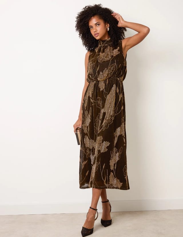 Blue Vanilla High Neck Jacquard Midi Dress - 3